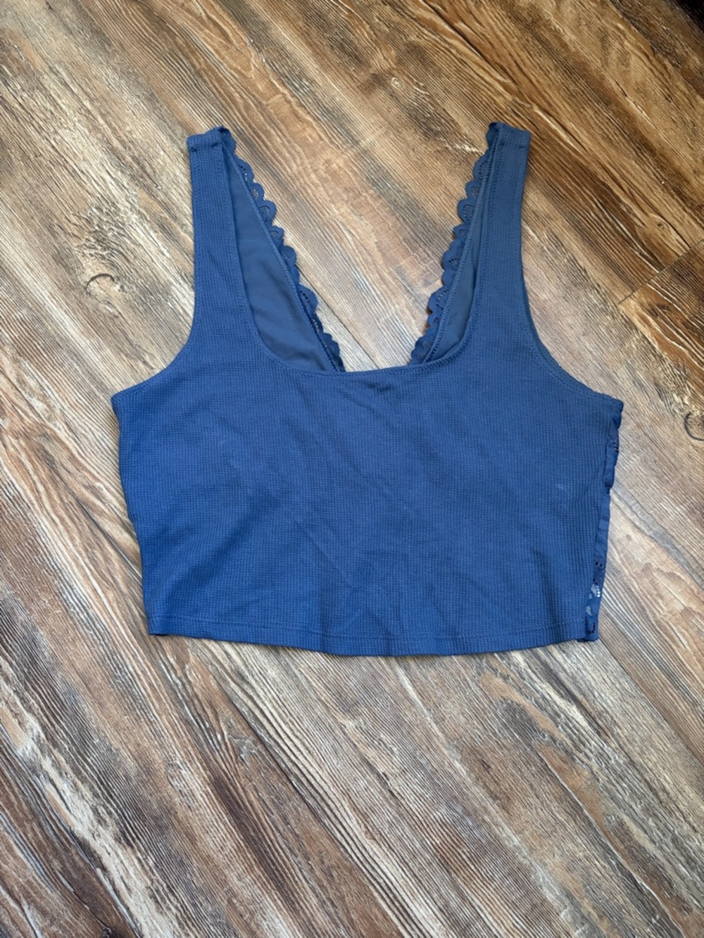 Aerie Blue Lace Back Cropped Tank